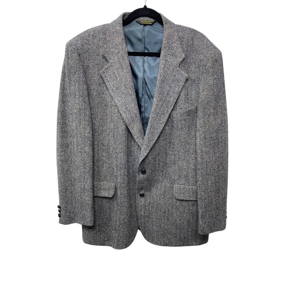 Anderson Little Blazer Harris Tweed 100% Wool Herringbone USA Leather Button 44‎